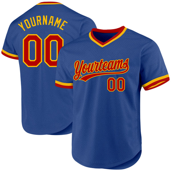 Custom Royal Red-Gold Authentic Throwback Baseball Jersey
