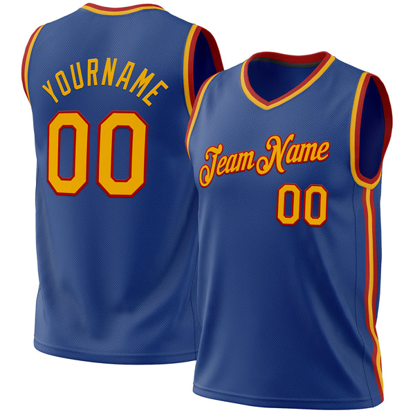 Custom Royal Gold-Red Authentic Throwback Basketball Jersey