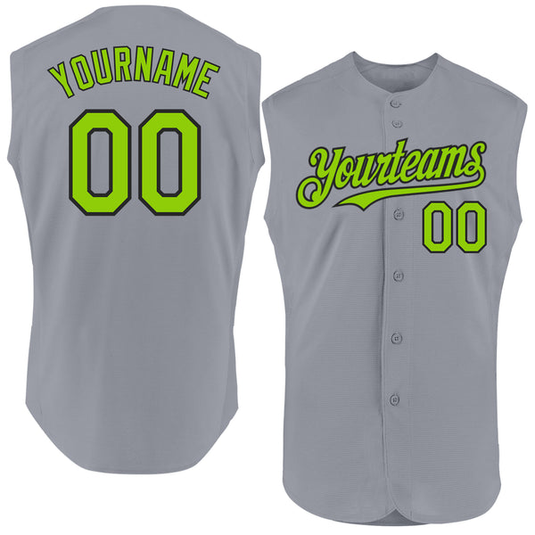 Custom Gray Neon Green-Black Authentic Sleeveless Baseball Jersey