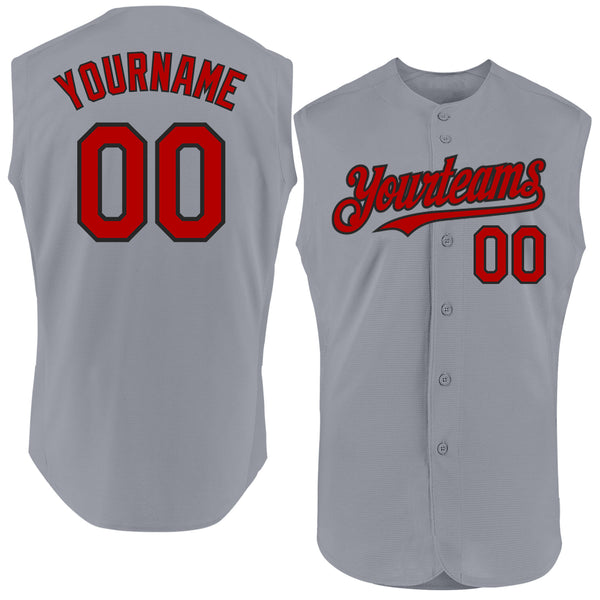 Custom Gray Red-Black Authentic Sleeveless Baseball Jersey