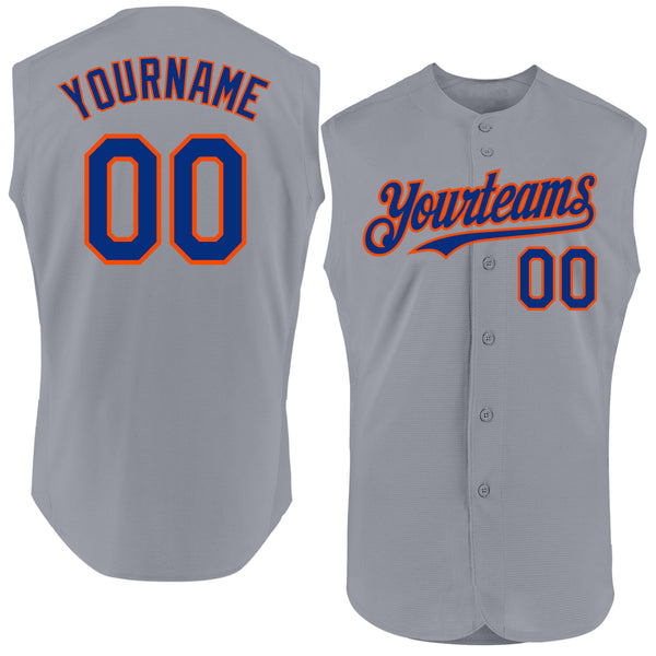Custom Gray Royal-Orange Authentic Sleeveless Baseball Jersey