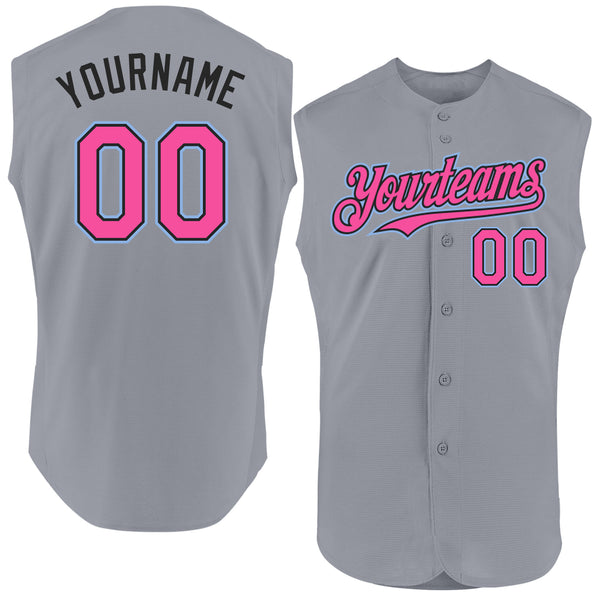Custom Gray Pink Black-Light Blue Authentic Sleeveless Baseball Jersey