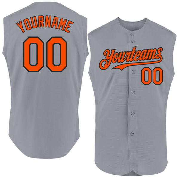 Custom Gray Orange-Black Authentic Sleeveless Baseball Jersey
