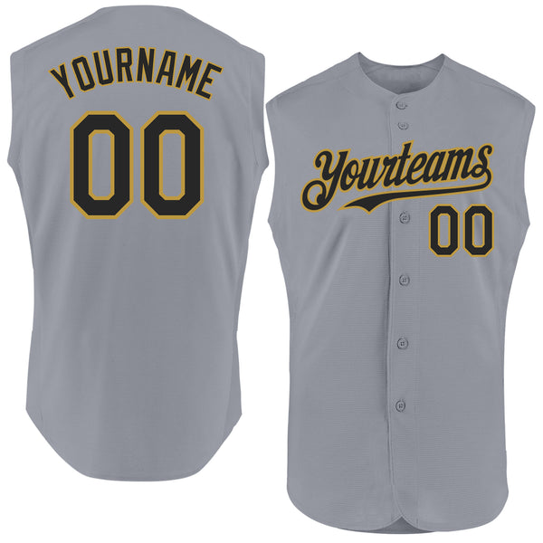 Custom Gray Black-Old Gold Authentic Sleeveless Baseball Jersey