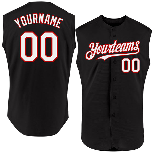 Custom Black White-Red Authentic Sleeveless Baseball Jersey