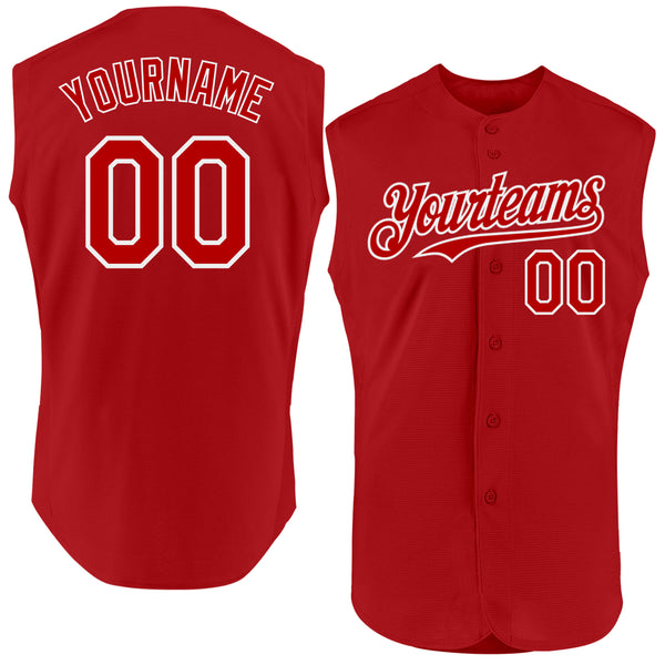 Custom Red White Authentic Sleeveless Baseball Jersey