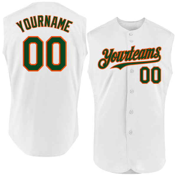 Custom White Green-Orange Authentic Sleeveless Baseball Jersey