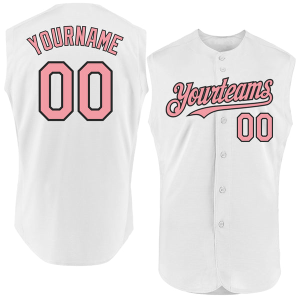 Custom White Medium Pink-Black Authentic Sleeveless Baseball Jersey