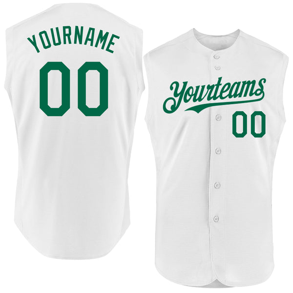 Custom White Kelly Green Authentic Sleeveless Baseball Jersey