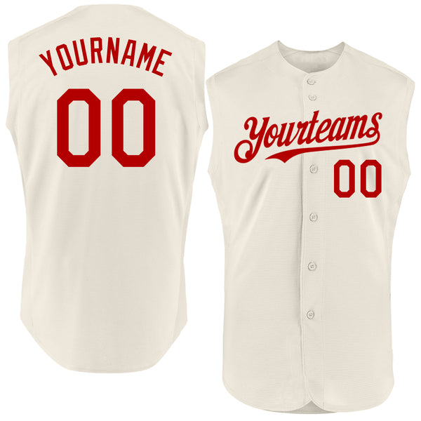 Custom Cream Red Authentic Sleeveless Baseball Jersey