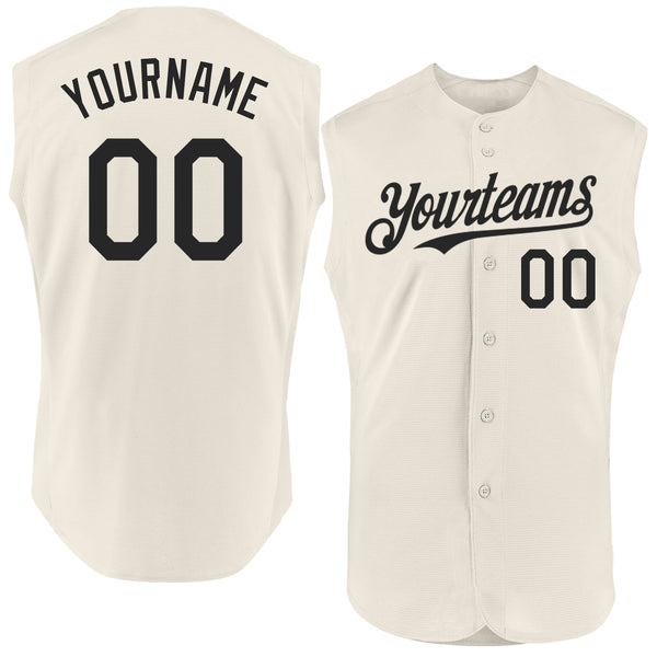 Custom Cream Black Authentic Sleeveless Baseball Jersey