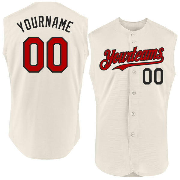 Custom Cream Red-Black Authentic Sleeveless Baseball Jersey