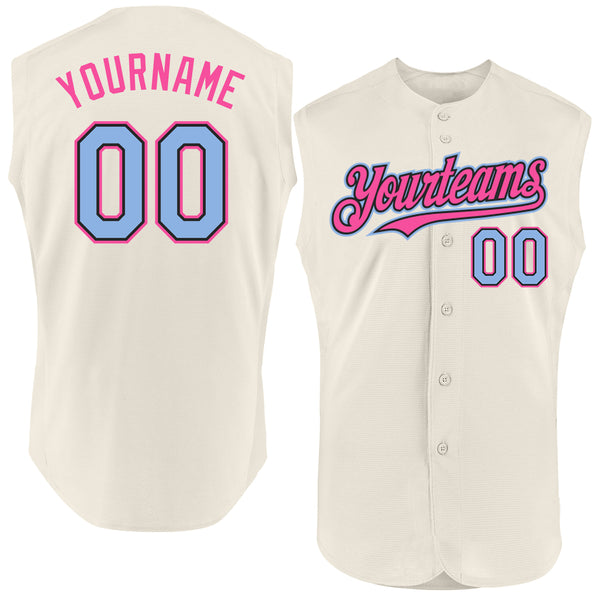 Custom Cream Light Blue Black-Pink Authentic Sleeveless Baseball Jersey