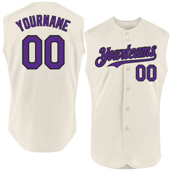 Custom Cream Purple-Black Authentic Sleeveless Baseball Jersey