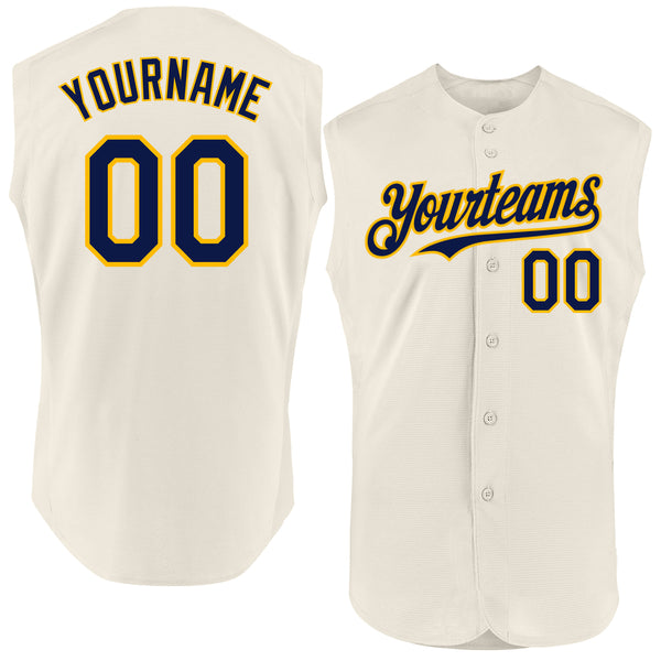 Custom Cream Navy-Gold Authentic Sleeveless Baseball Jersey
