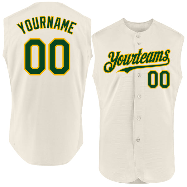 Custom Cream Green-Gold Authentic Sleeveless Baseball Jersey