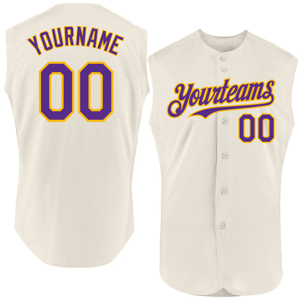 Custom Cream Purple-Gold Authentic Sleeveless Baseball Jersey