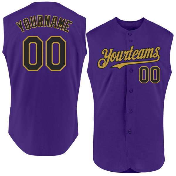 Custom Purple Black-Old Gold Authentic Sleeveless Baseball Jersey