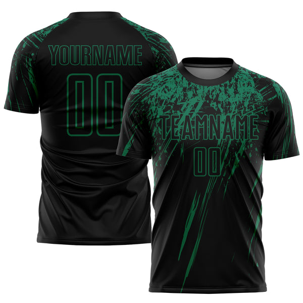 Custom Black Kelly Green Sublimation Soccer Uniform Jersey