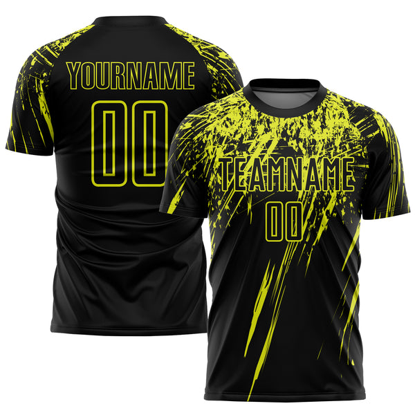 Custom Black Neon Yellow Sublimation Soccer Uniform Jersey