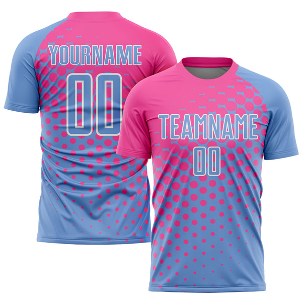 Custom Light Blue Pink-White Sublimation Soccer Uniform Jersey
