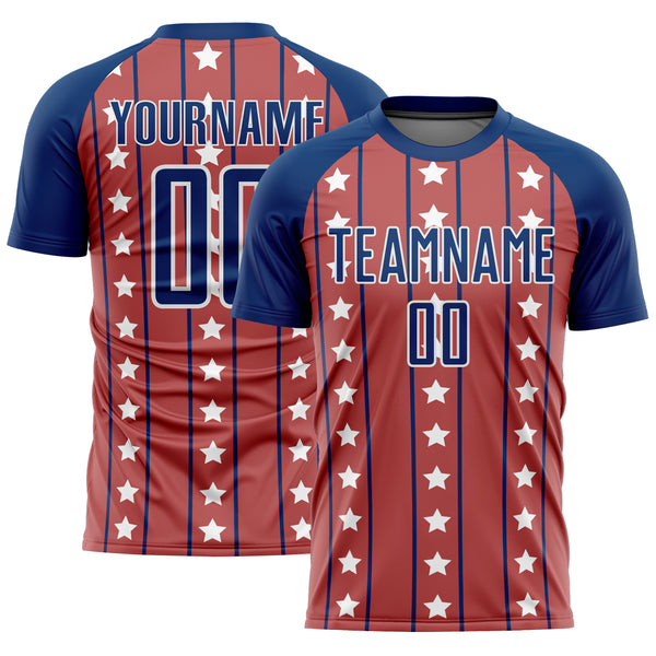 Custom Red Royal-White Stars And Stripes Sublimation Soccer Uniform Jersey