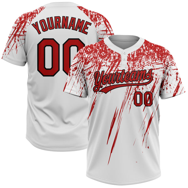 Custom White Red-Black3D Pattern Two-Button Unisex Softball Jersey