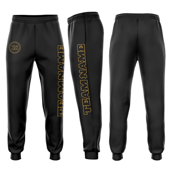Custom Black Black-Old Gold Fleece Jogger Sweatpants
