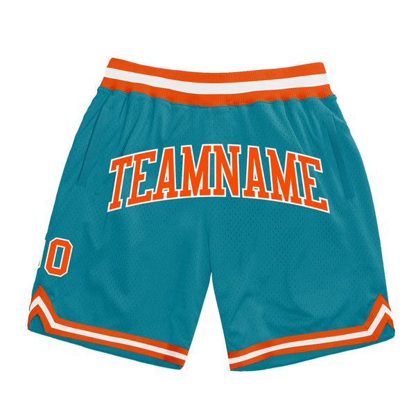 Custom Teal Orange-White Authentic Throwback Basketball Shorts