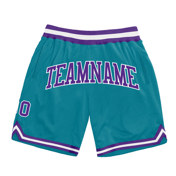 Custom Teal Purple-White Authentic Throwback Basketball Shorts