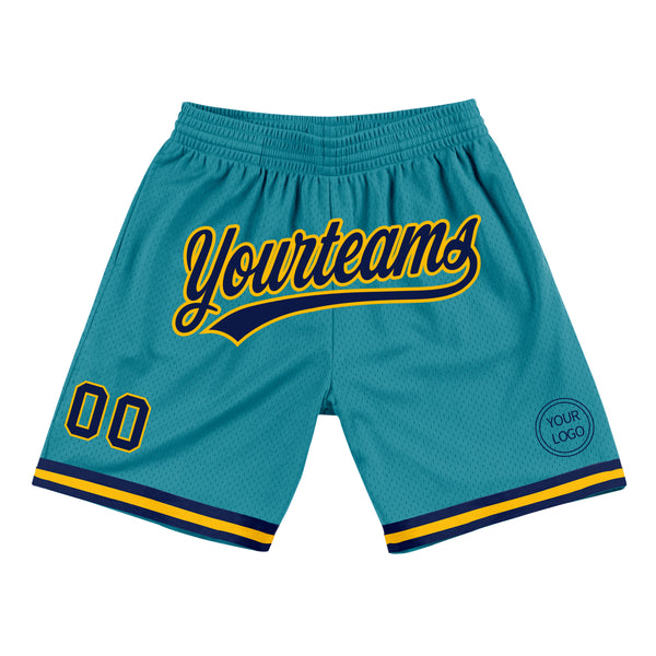 Custom Teal Navy-Gold Authentic Throwback Basketball Shorts