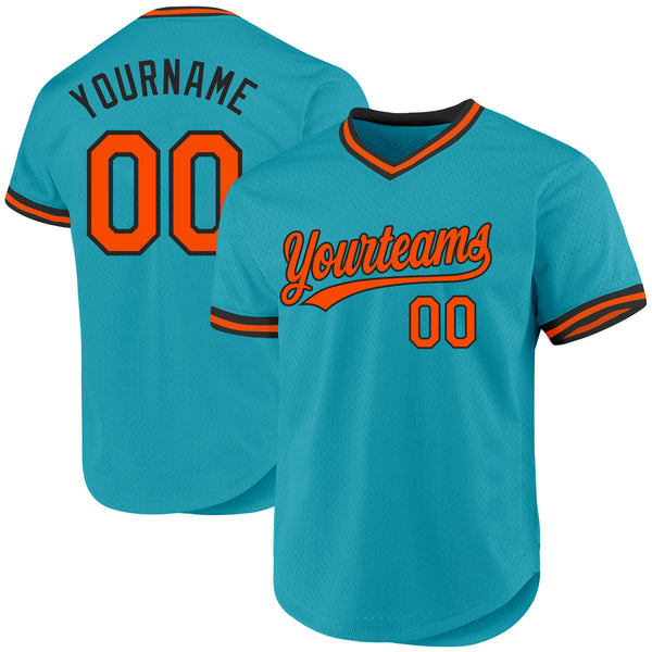 Custom Teal Orange-Black Authentic Throwback Baseball Jersey