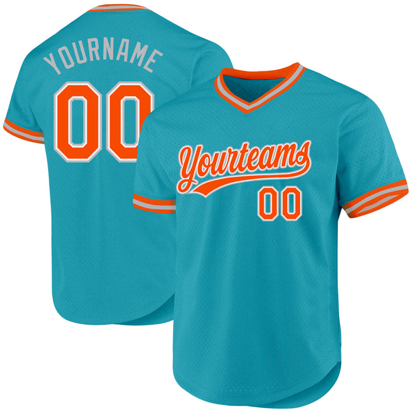Custom Teal Orange-Gray Authentic Throwback Baseball Jersey