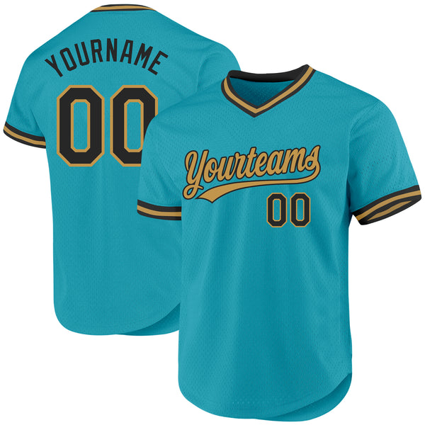 Custom Teal Black-Old Gold Authentic Throwback Baseball Jersey