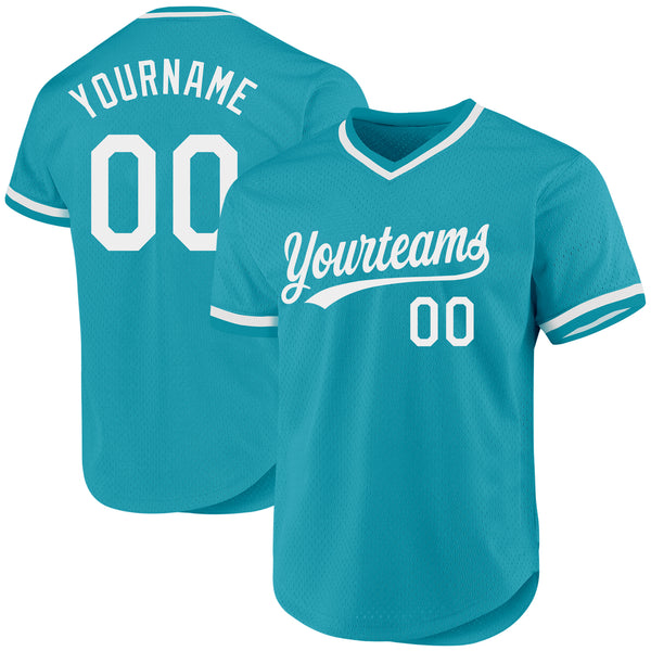 Custom Teal White Authentic Throwback Baseball Jersey
