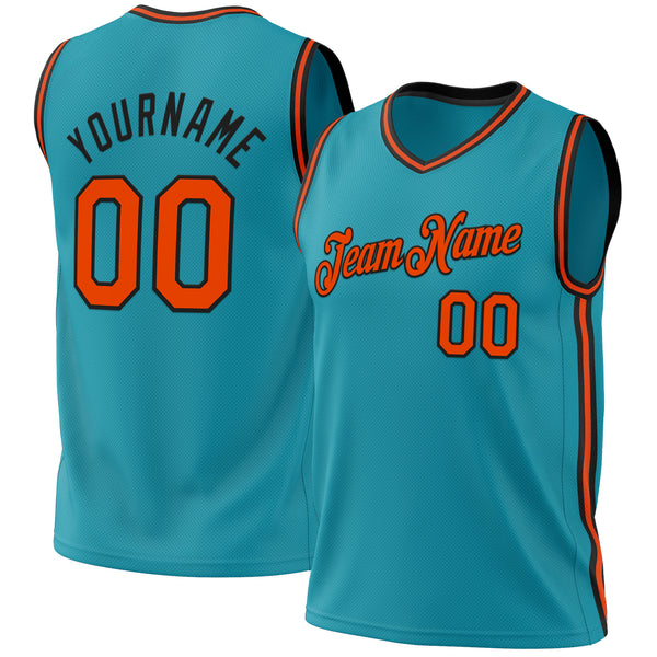 Custom Teal Orange-Black Authentic Throwback Basketball Jersey