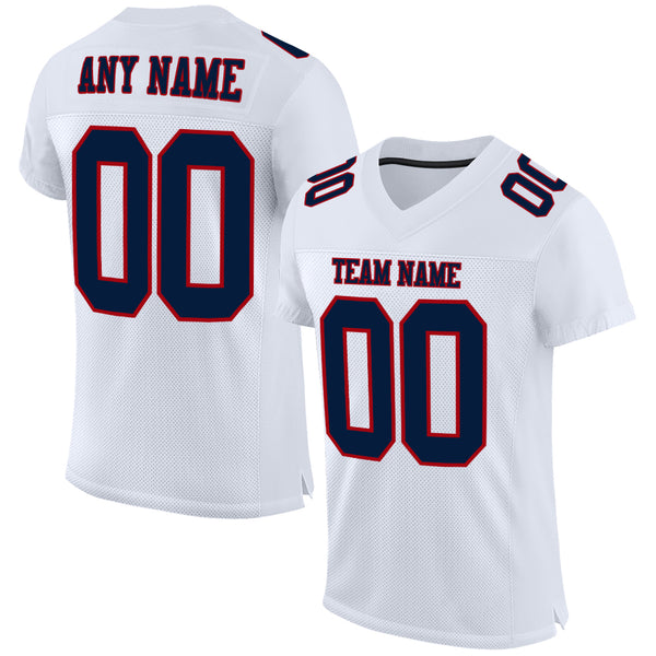 Custom White Navy-Red Mesh Authentic Football Jersey