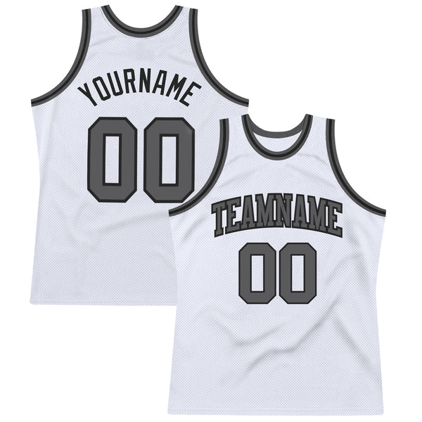Custom White Steel Gray-Black Authentic Throwback Basketball Jersey