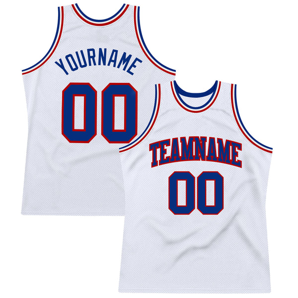 Custom White Royal-Red Authentic Throwback Basketball Jersey