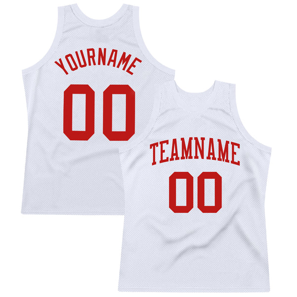 Custom White Scarlet Authentic Throwback Basketball Jersey