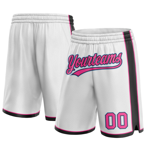 Custom White Pink Black-Light Blue Authentic Basketball Shorts