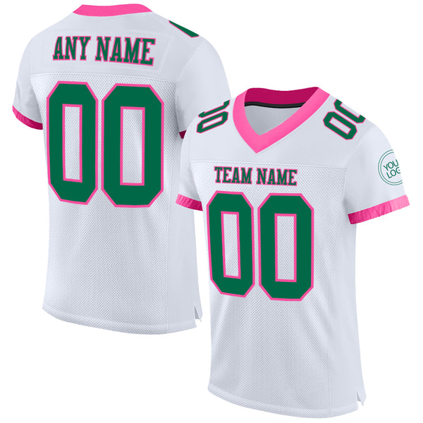 Custom White Kelly Green-Pink Mesh Authentic Football Jersey