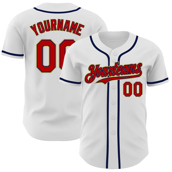 Custom White Red Navy-Old Gold Authentic Baseball Jersey