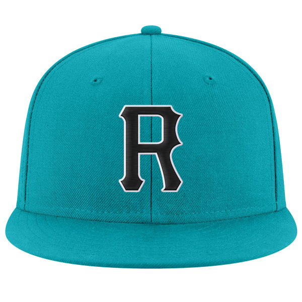 Custom Aqua Black-White Stitched Adjustable Snapback Hat