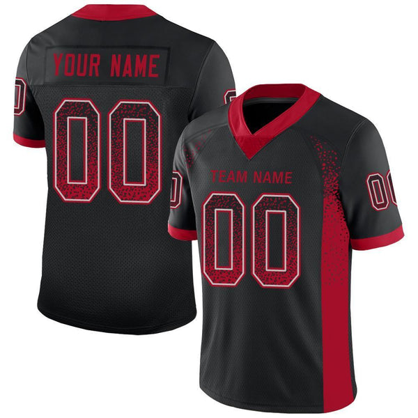 Custom Black Red-Light Gray Mesh Drift Fashion Football Jersey