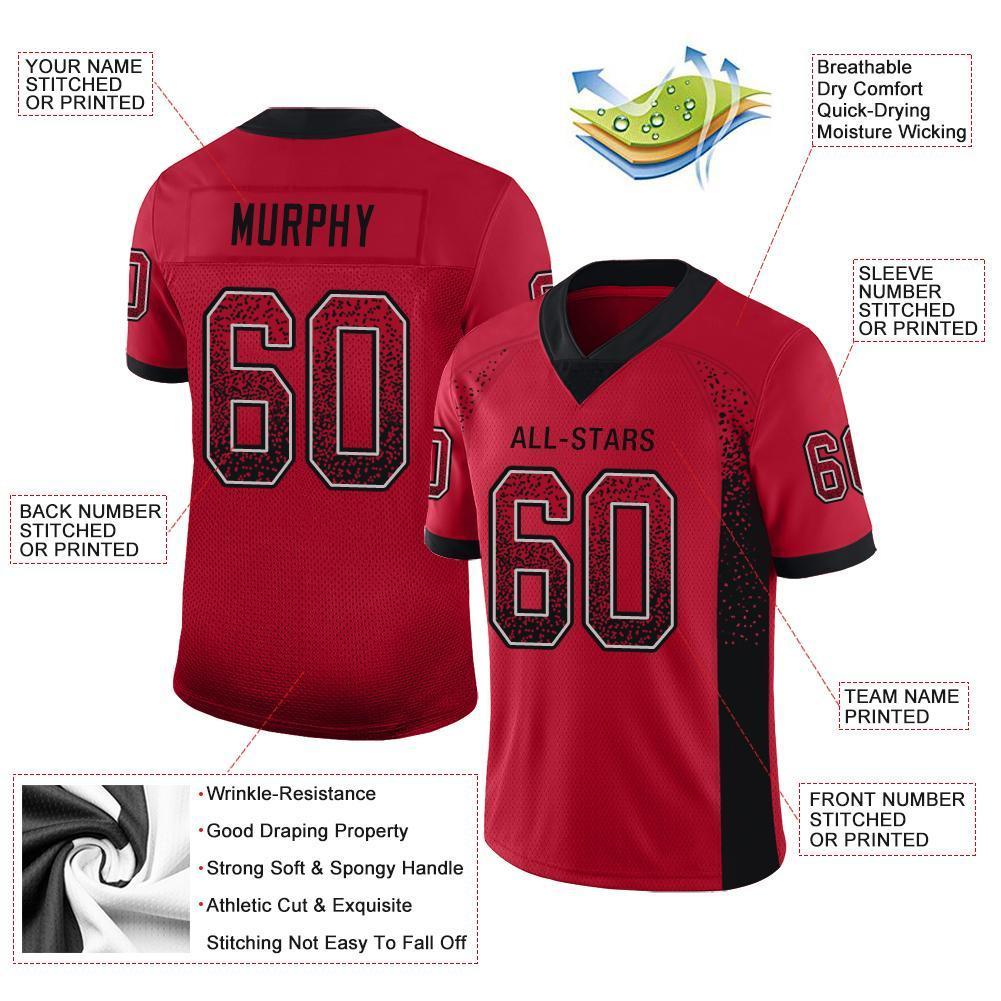 Custom Red Black-Light Gray Drift Fashion Football Jersey