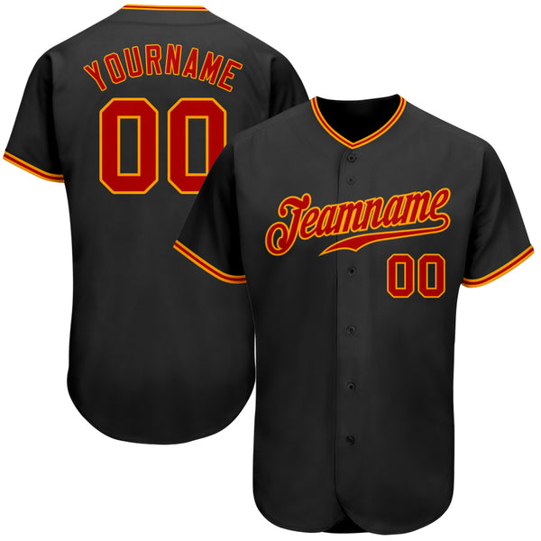 Custom Black Red-Gold Authentic Baseball Jersey