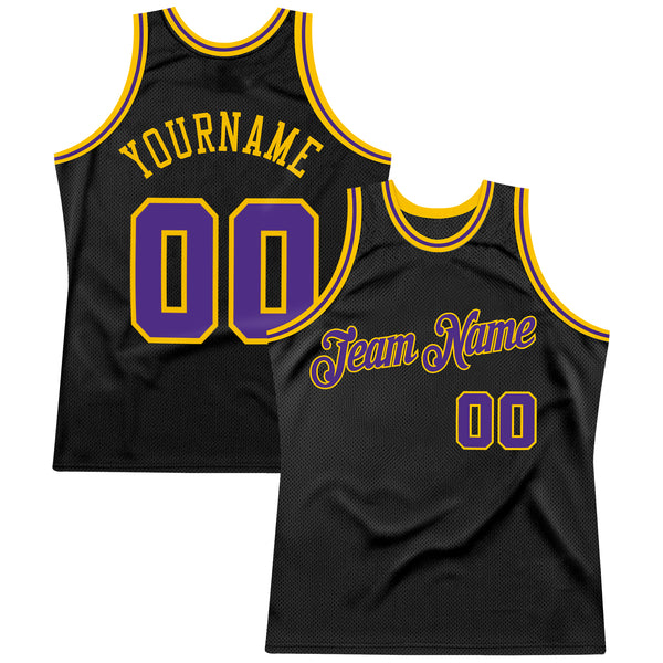 Custom Black Purple-Gold Authentic Throwback Basketball Jersey