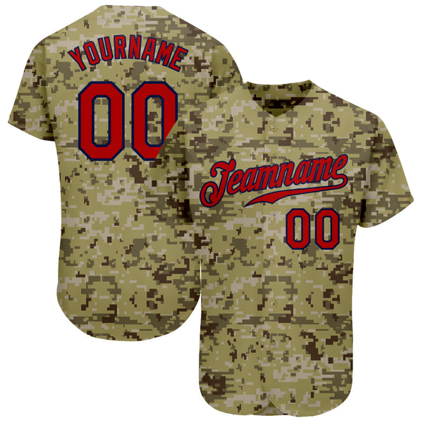 Custom Navy Red Side Camo Style Personalization Baseball Jersey main image 0