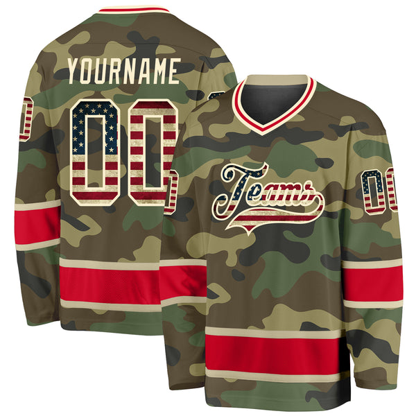 Custom Camo Vintage USA Flag-Red Salute To Service Hockey Jersey